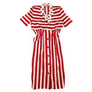 Vintage Red White Stripe Dress Lady Carol of New York Women's Size 14